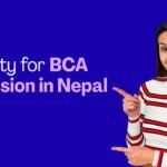 Eligibility for BCA admission in Nepal: text pointing to a girl in a white sweater with a red stripe